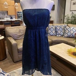 Roxy Size Medium Luna Blue Moon Strapless Elastic Waist Mini Dress Hi Lo New